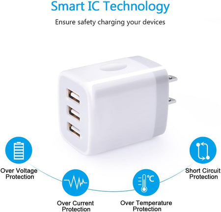 USB Wall Charger, 2Pack Wall Plug 3-Port USB Charging Station 3.1A Power Adapter Multi Port Quick Charger Block Cube for Iphone 15 14 13 12 11 Pro XS MAX 8 Plus,Ipad,Samsung Galaxy S23 S22 S21