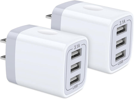 USB Wall Charger, 2Pack Wall Plug 3-Port USB Charging Station 3.1A Power Adapter Multi Port Quick Charger Block Cube for Iphone 15 14 13 12 11 Pro XS MAX 8 Plus,Ipad,Samsung Galaxy S23 S22 S21