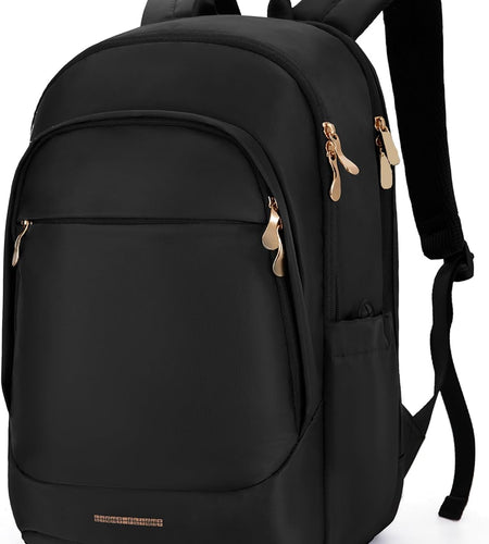 Travel Backpack for Women, 15.6 Inch anti Theft Laptop Backpack with USB Charging Hole, Water Resistant College Bookbag, Large Capacity Black Computer Backpacks for Work, Black