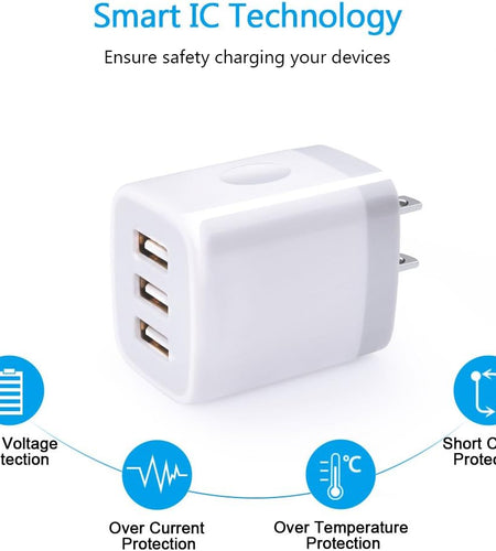 USB Wall Charger,  2Pack Wall Plug 3-Port USB Charging Station 3.1A Power Adapter Multi Port Quick Charger Block Cube for Iphone 15 14 13 12 11 Pro XS MAX 8 Plus,Ipad,Samsung Galaxy S23 S22 S21