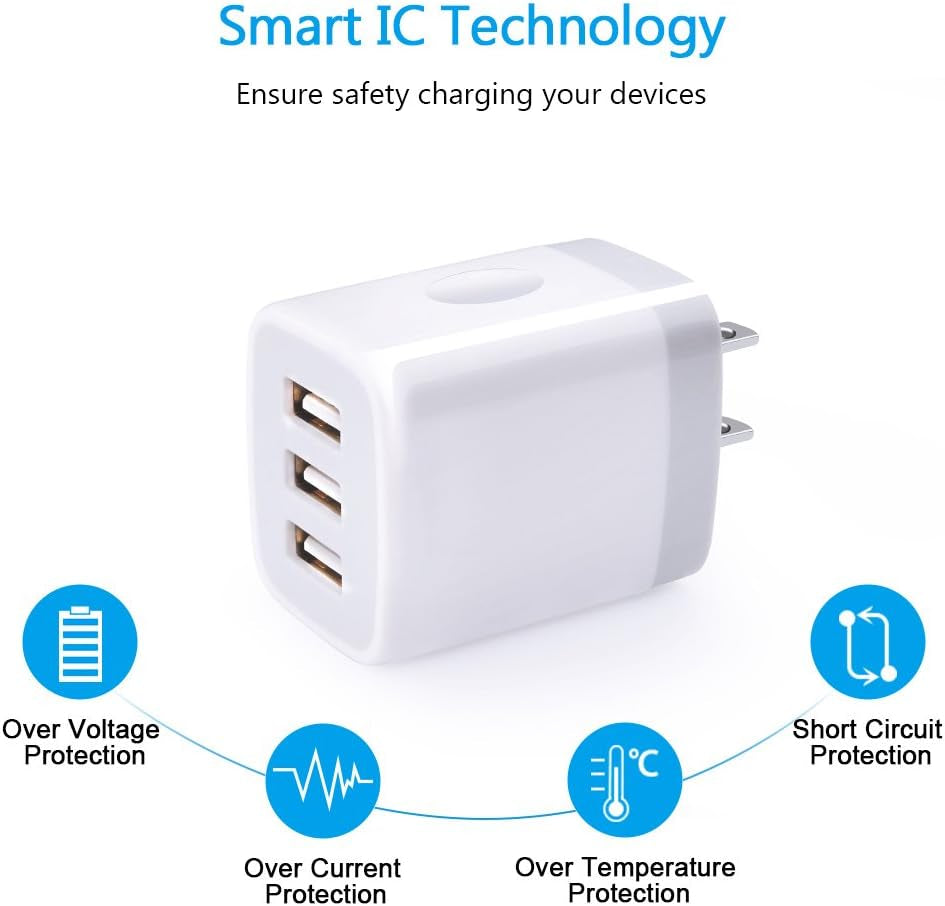 USB Wall Charger,  2Pack Wall Plug 3-Port USB Charging Station 3.1A Power Adapter Multi Port Quick Charger Block Cube for Iphone 15 14 13 12 11 Pro XS MAX 8 Plus,Ipad,Samsung Galaxy S23 S22 S21