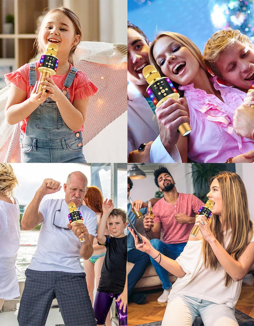 Load image into Gallery viewer, Bluetooth Wireless Karaoke Microphone with LED Lights,4-In-1 Portable Handheld Mic with Speaker Karaoke Player for Singing Home Party Toys Birthday Gift for Kids Adults Girls Q78(Gold)
