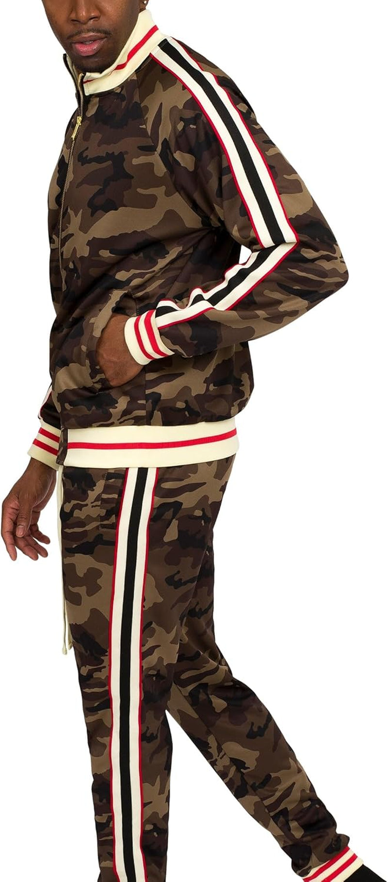 Men'S Side Stripe Zipper Jacket Drawstring Waistband Tracksuit