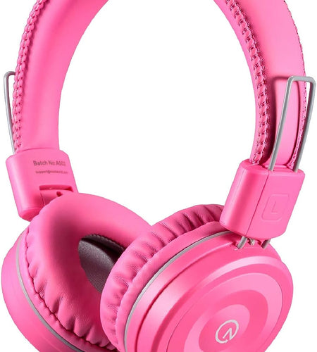 Kids Headphones K22 Foldable Stereo Tangle-Free 5Ft Long Cord 3.5Mm Jack Plugin Wired On-Ear Headset for Ipad/Amazon Kindle Fire/Girls/School/Laptop/Travel/Plane/Tablet Flamingopink