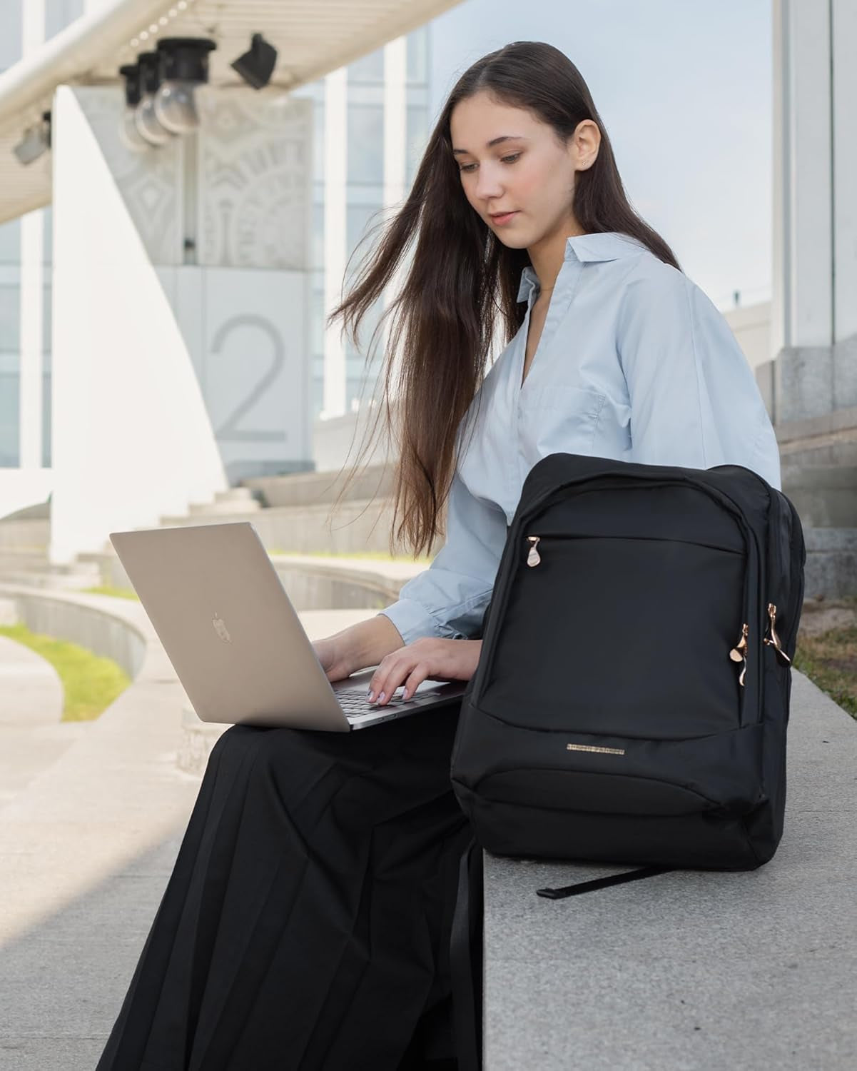 Travel Backpack for Women, 15.6 Inch anti Theft Laptop Backpack with USB Charging Hole, Water Resistant College Bookbag, Large Capacity Black Computer Backpacks for Work, Black
