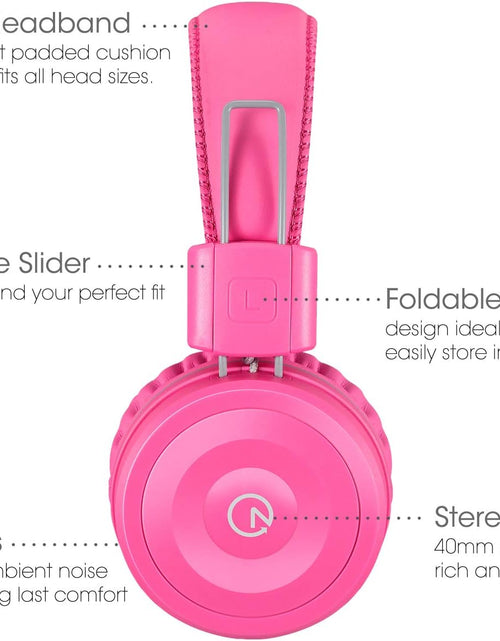 Load image into Gallery viewer, Kids Headphones K22 Foldable Stereo Tangle-Free 5Ft Long Cord 3.5Mm Jack Plugin Wired On-Ear Headset for Ipad/Amazon Kindle Fire/Girls/School/Laptop/Travel/Plane/Tablet Flamingopink
