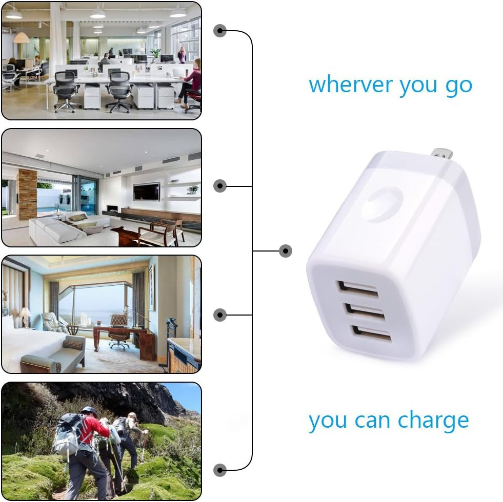 USB Wall Charger,  2Pack Wall Plug 3-Port USB Charging Station 3.1A Power Adapter Multi Port Quick Charger Block Cube for Iphone 15 14 13 12 11 Pro XS MAX 8 Plus,Ipad,Samsung Galaxy S23 S22 S21