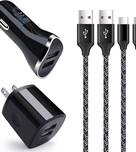 USB Type C Charger Cable for Moto Motorola G Power G Stylus Pure 2022/G7 G8 G9 plus Play One Z4 Z3 X4,Samsung S23 S22 S21 S20 S10E S10 S9 Note20 A01 A21 A50,Car Charger Wall Adapter+Fast Charging Cord