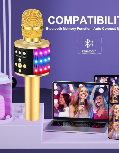Load image into Gallery viewer, Bluetooth Wireless Karaoke Microphone with LED Lights,4-In-1 Portable Handheld Mic with Speaker Karaoke Player for Singing Home Party Toys Birthday Gift for Kids Adults Girls Q78(Gold)
