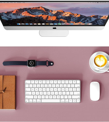 Dual Sided Leather Desk Pad (31.5 X 15.7"), Office Waterproof Desk Mat, PU Mouse Pad, Desk Protector Cover, Desk Writing Mat for Office/Home/Work/Cubicle (Purple/Pink)