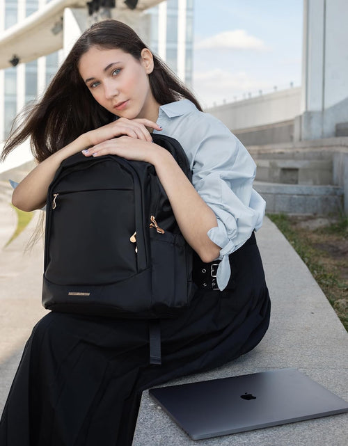 Load image into Gallery viewer, Travel Backpack for Women, 15.6 Inch anti Theft Laptop Backpack with USB Charging Hole, Water Resistant College Bookbag, Large Capacity Black Computer Backpacks for Work, Black
