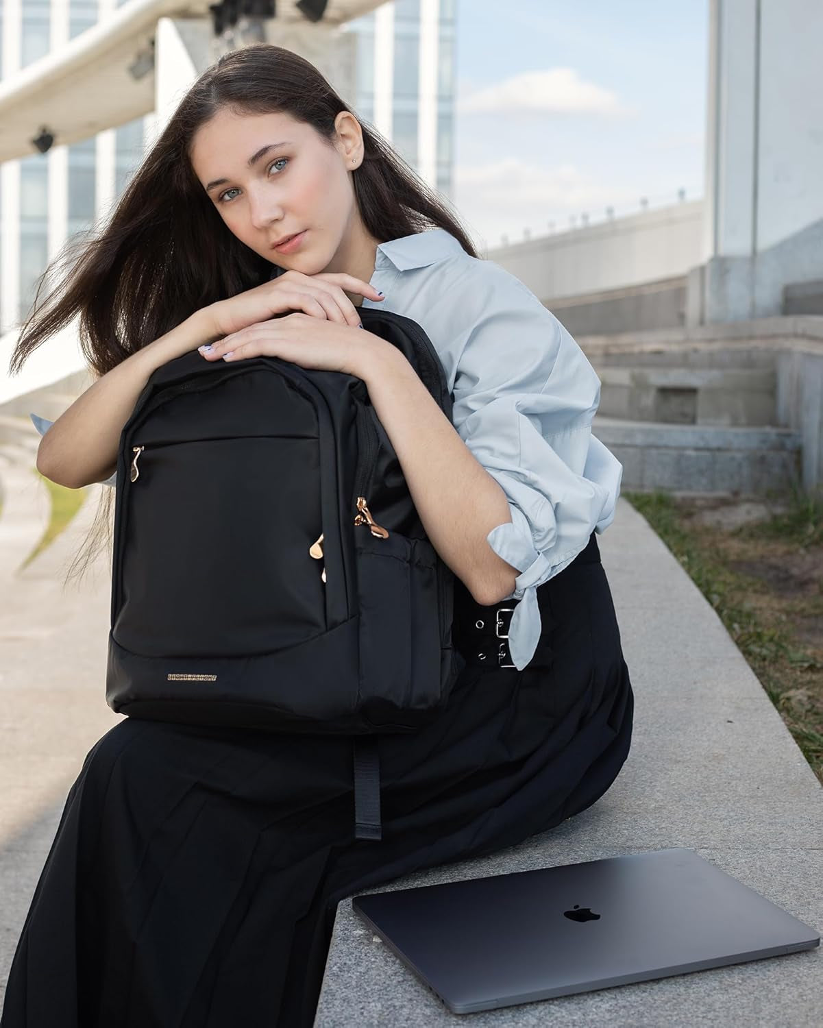 Travel Backpack for Women, 15.6 Inch anti Theft Laptop Backpack with USB Charging Hole, Water Resistant College Bookbag, Large Capacity Black Computer Backpacks for Work, Black