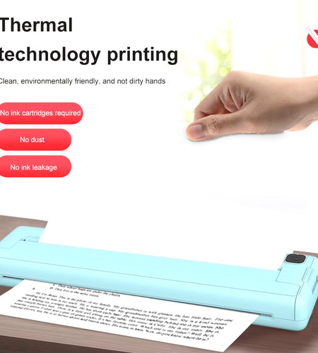 Portable Mini Thermal Printer Wireless Bluetooth A4 Paper Printer Built-In 1000Mah Battery Mini Pocket Printer for Journal Photo