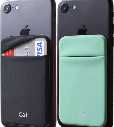Phone Wallet Card Holder for Phone Case Sleeves Stick on Wallet for Cell Phone Card Holder Durable Adhesive Sticker ID Credit Card Holder for Back of Phone (Black + Mint)