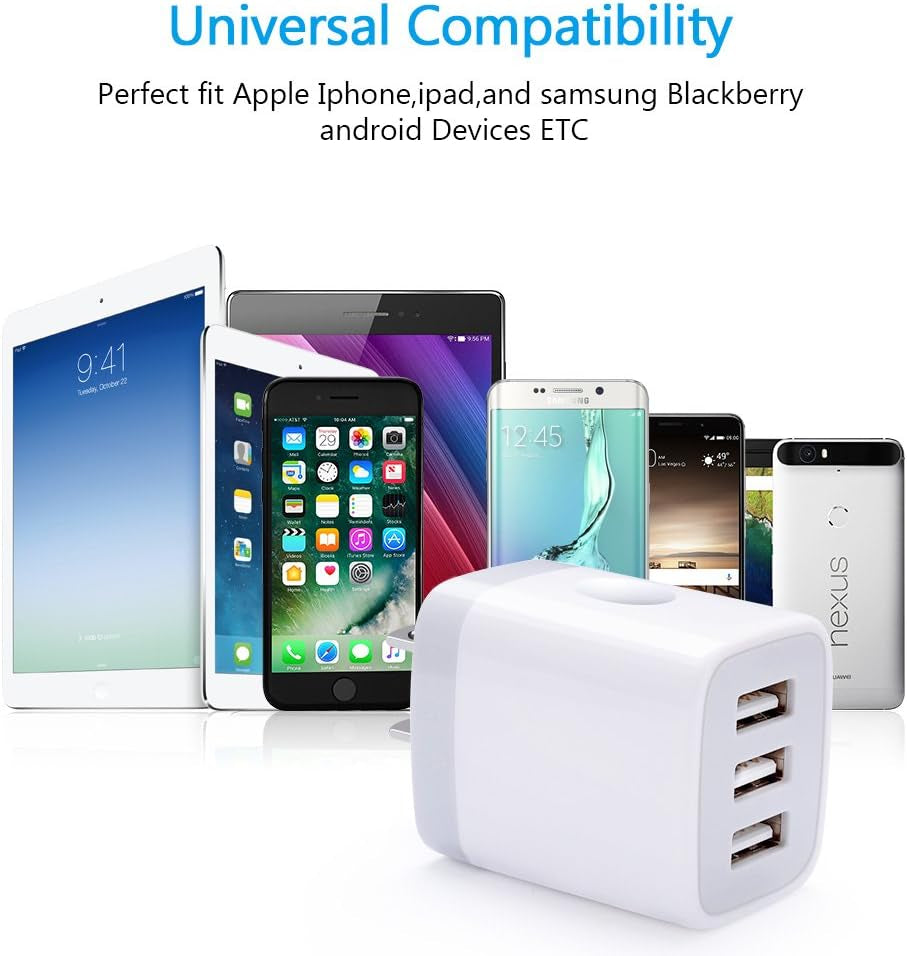 USB Wall Charger,  2Pack Wall Plug 3-Port USB Charging Station 3.1A Power Adapter Multi Port Quick Charger Block Cube for Iphone 15 14 13 12 11 Pro XS MAX 8 Plus,Ipad,Samsung Galaxy S23 S22 S21