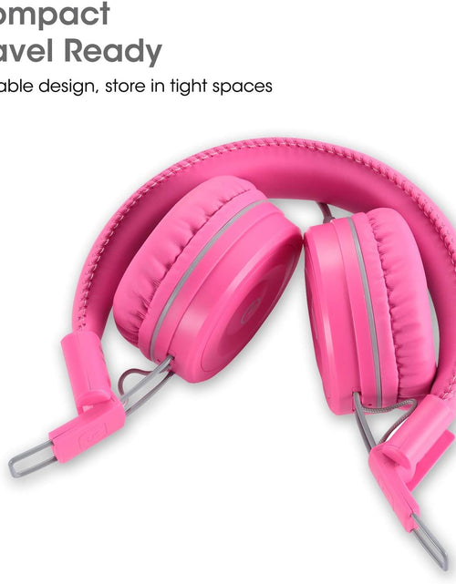 Load image into Gallery viewer, Kids Headphones K22 Foldable Stereo Tangle-Free 5Ft Long Cord 3.5Mm Jack Plugin Wired On-Ear Headset for Ipad/Amazon Kindle Fire/Girls/School/Laptop/Travel/Plane/Tablet Flamingopink
