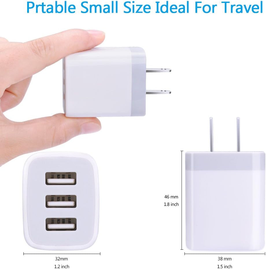 USB Wall Charger,  2Pack Wall Plug 3-Port USB Charging Station 3.1A Power Adapter Multi Port Quick Charger Block Cube for Iphone 15 14 13 12 11 Pro XS MAX 8 Plus,Ipad,Samsung Galaxy S23 S22 S21
