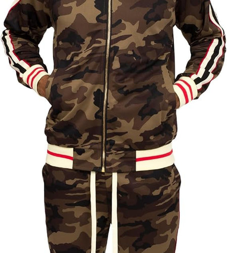 Men'S Side Stripe Zipper Jacket Drawstring Waistband Tracksuit