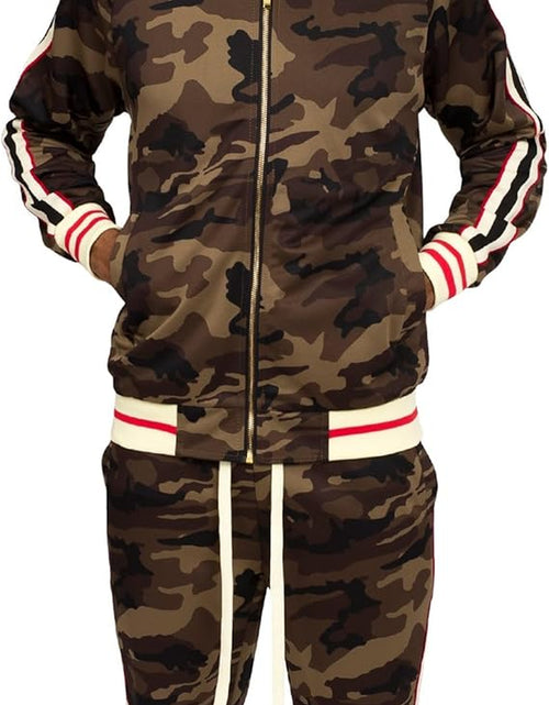 Load image into Gallery viewer, Men'S Side Stripe Zipper Jacket Drawstring Waistband Tracksuit
