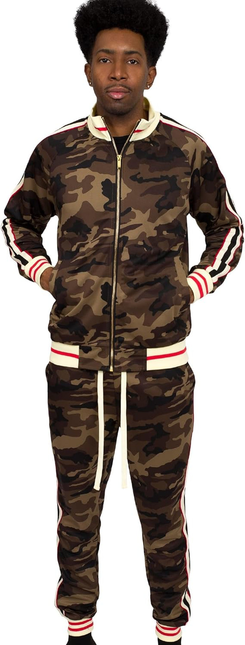 Men'S Side Stripe Zipper Jacket Drawstring Waistband Tracksuit