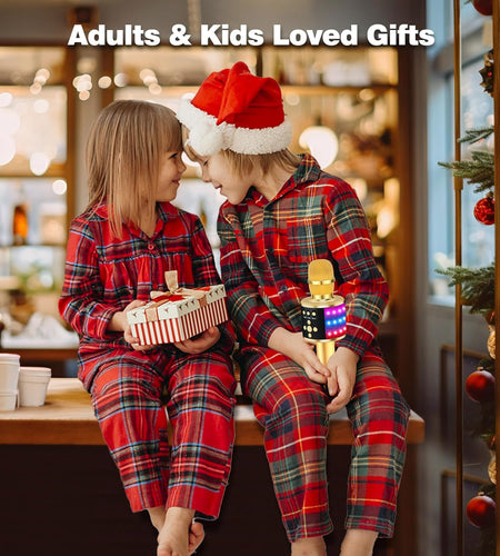 Bluetooth Wireless Karaoke Microphone with LED Lights,4-In-1 Portable Handheld Mic with Speaker Karaoke Player for Singing Home Party Toys Birthday Gift for Kids Adults Girls Q78(Gold)
