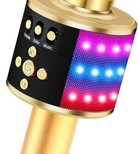 Bluetooth Wireless Karaoke Microphone with LED Lights,4-In-1 Portable Handheld Mic with Speaker Karaoke Player for Singing Home Party Toys Birthday Gift for Kids Adults Girls Q78(Gold)