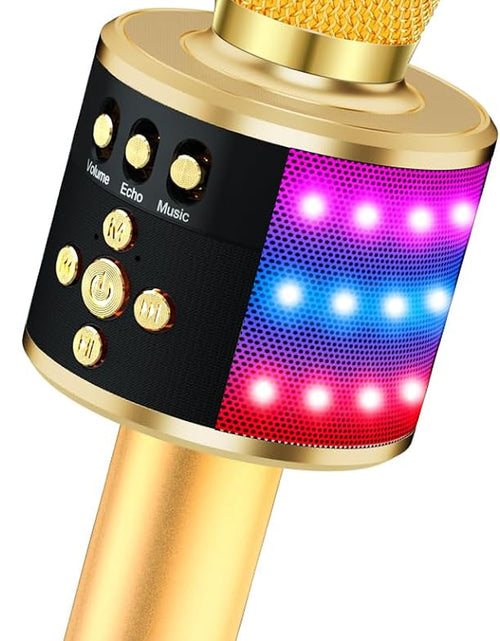 Load image into Gallery viewer, Bluetooth Wireless Karaoke Microphone with LED Lights,4-In-1 Portable Handheld Mic with Speaker Karaoke Player for Singing Home Party Toys Birthday Gift for Kids Adults Girls Q78(Gold)
