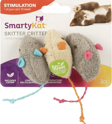 Skitter Critters Cat Toy Catnip Mice, 3/Pkg, Gray, Beige (39384)