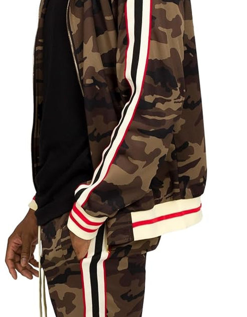 Load image into Gallery viewer, Men'S Side Stripe Zipper Jacket Drawstring Waistband Tracksuit
