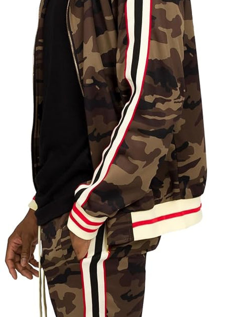 Load image into Gallery viewer, Men'S Side Stripe Zipper Jacket Drawstring Waistband Tracksuit
